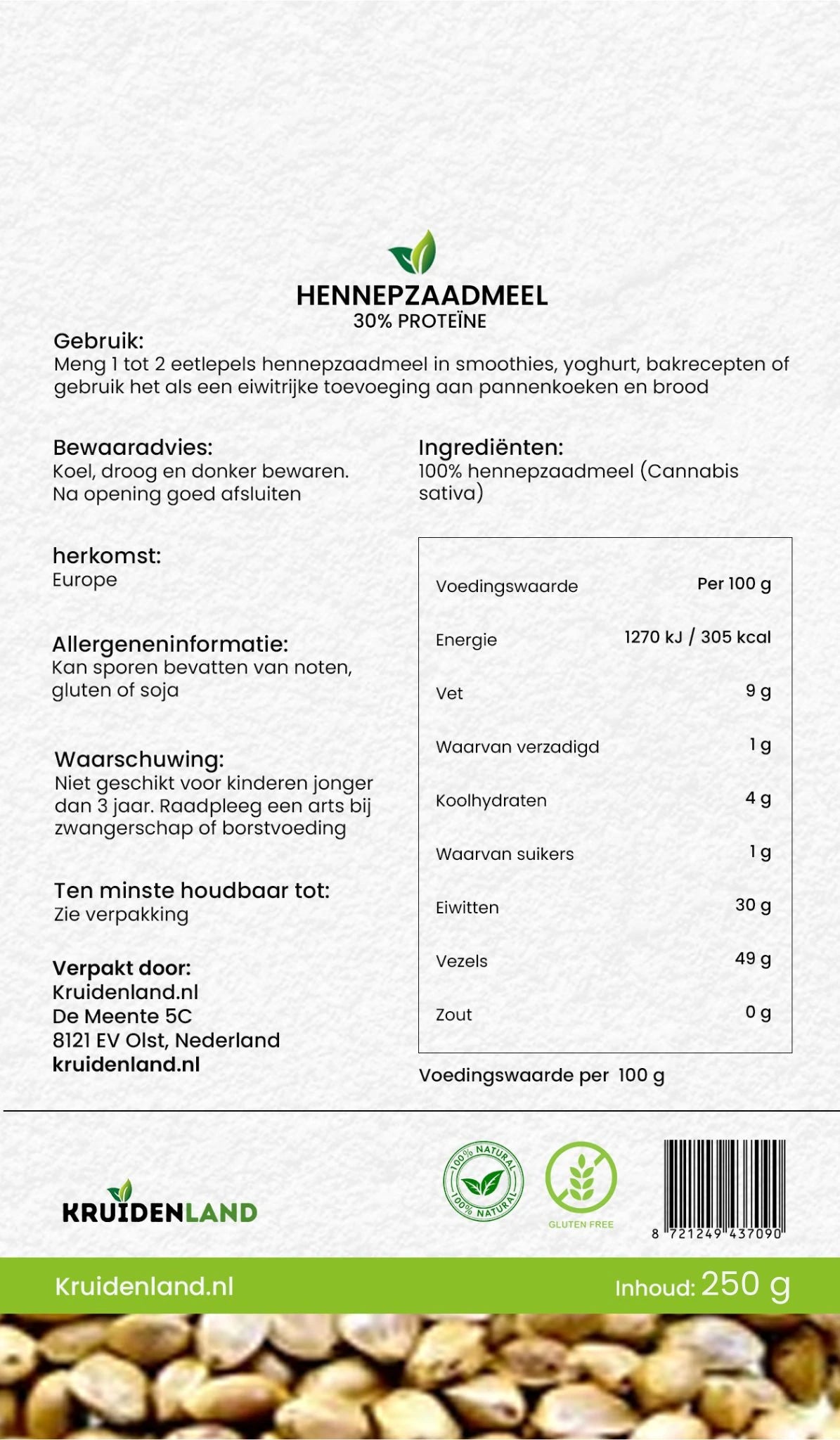 Hennepzaad Meel Voedingswaarde